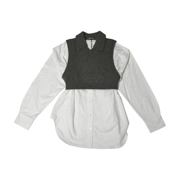 Alexander Wang Bi-Layer Merino Wool Blend Vested Oxford Shirt - Picture 1 of 2